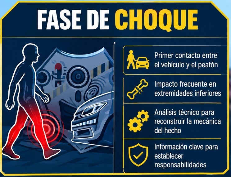 Diagrama de la fase de choque: contacto entre el vehículo y el peatón